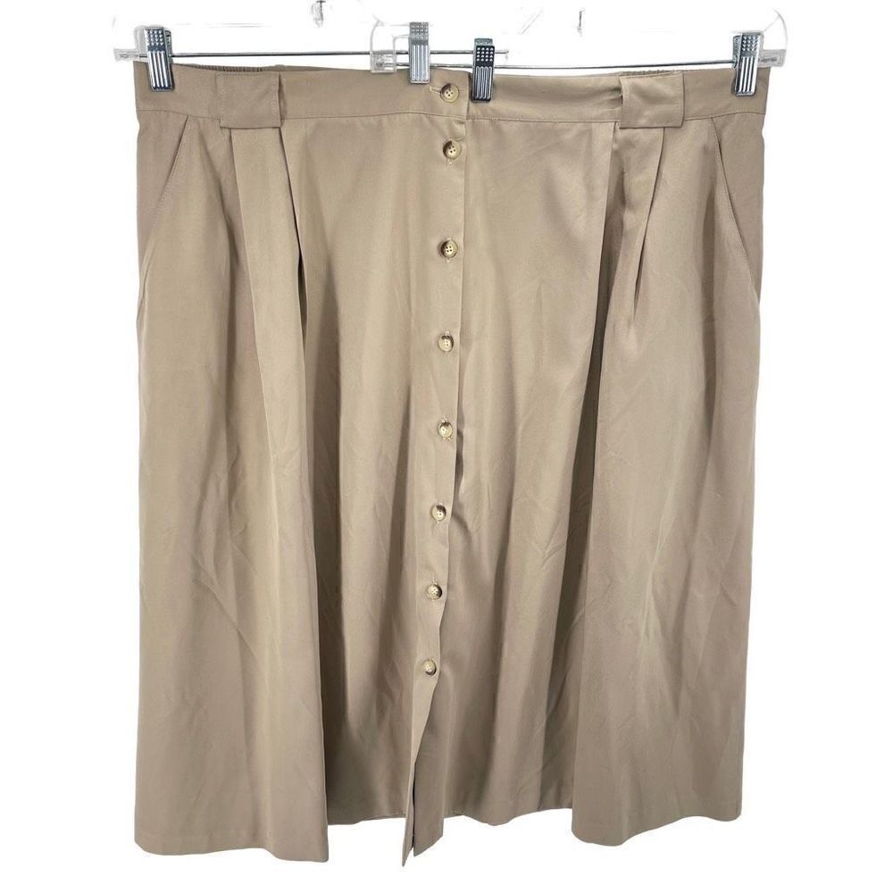 Casablanca II Womens Vintage Skirt Button Up Pocket Casual Pleated Tan Size 26W